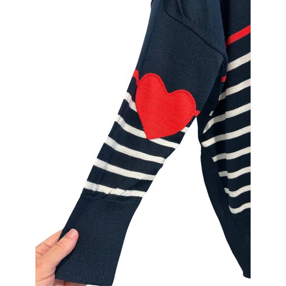 MERSEA Armour Sweater Navy Scarlet Stripes Heart Patch Elbows One Size - Picture 4 of 7
